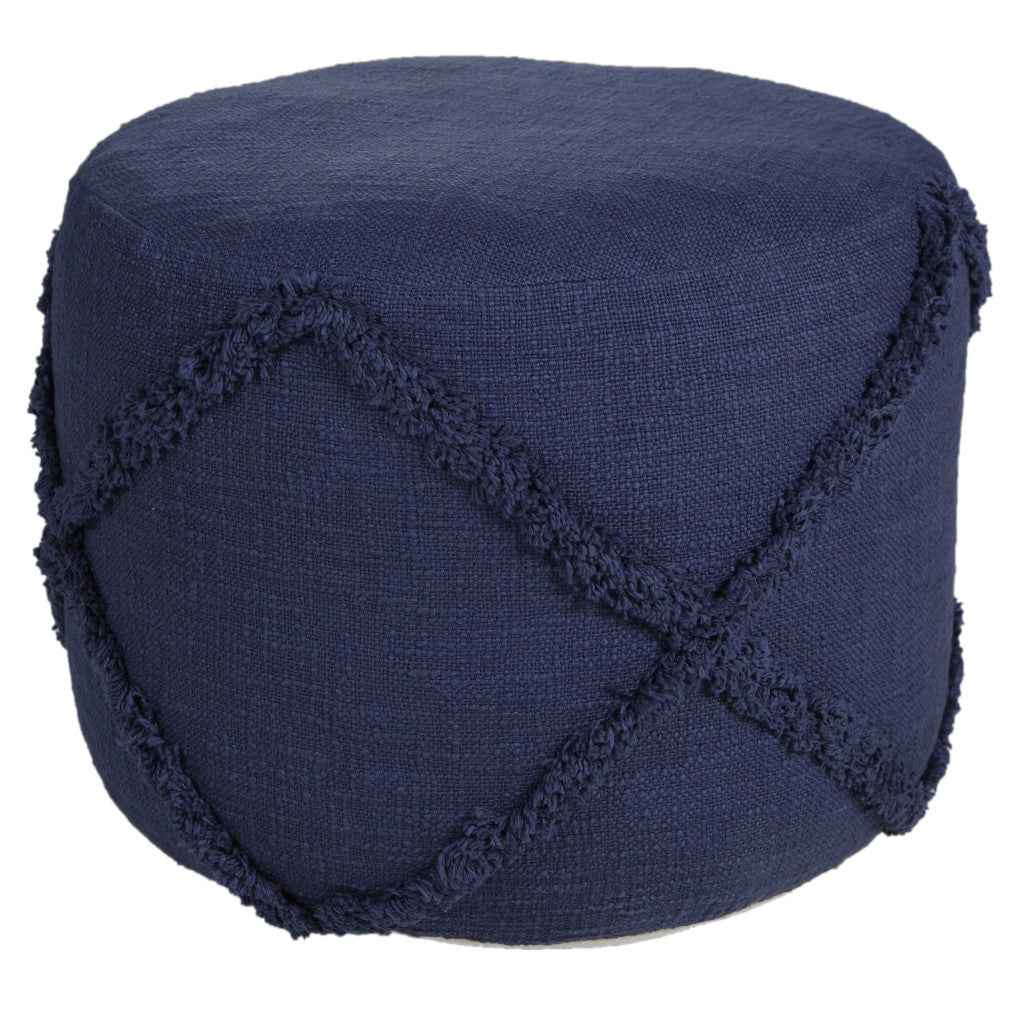 18" Blue Cotton Cylinder Geometric Pouf Ottoman