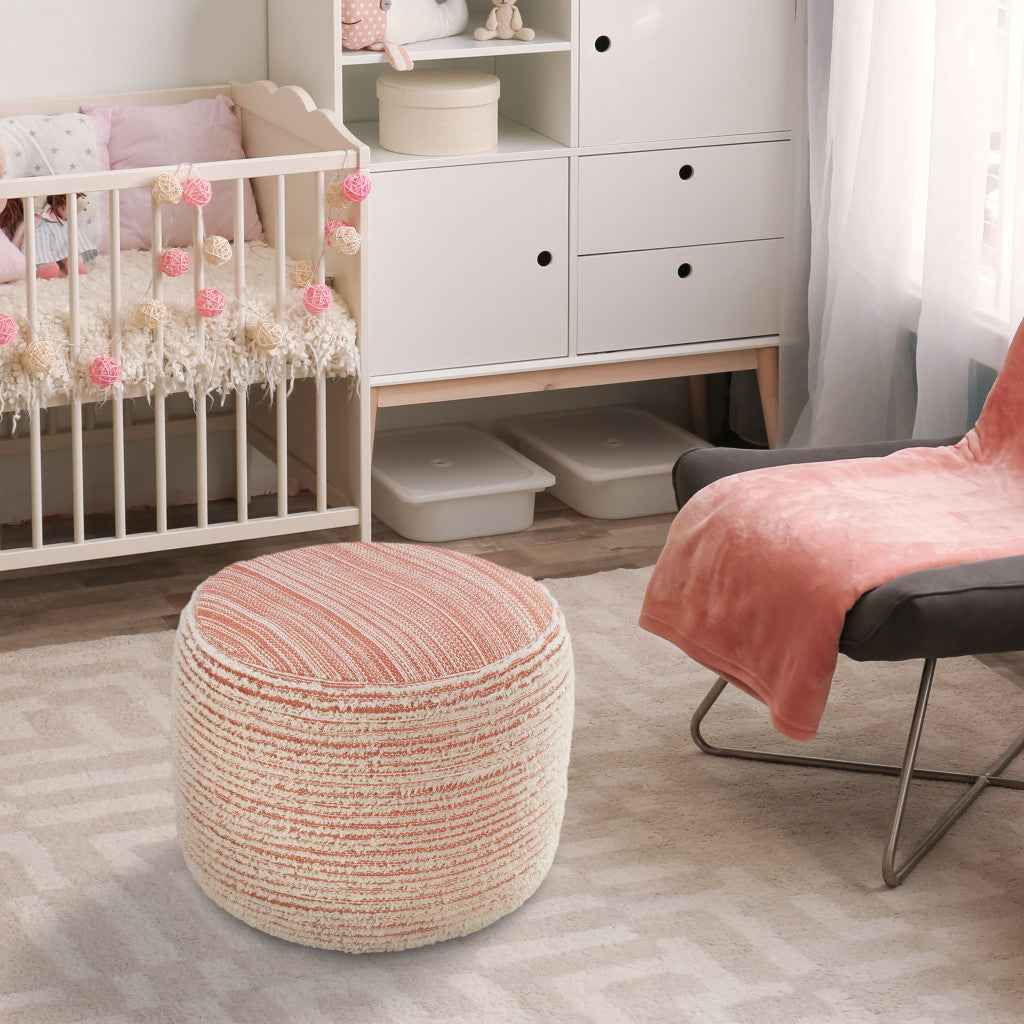 18" Pink Fabric Cylinder Striped Pouf Ottoman