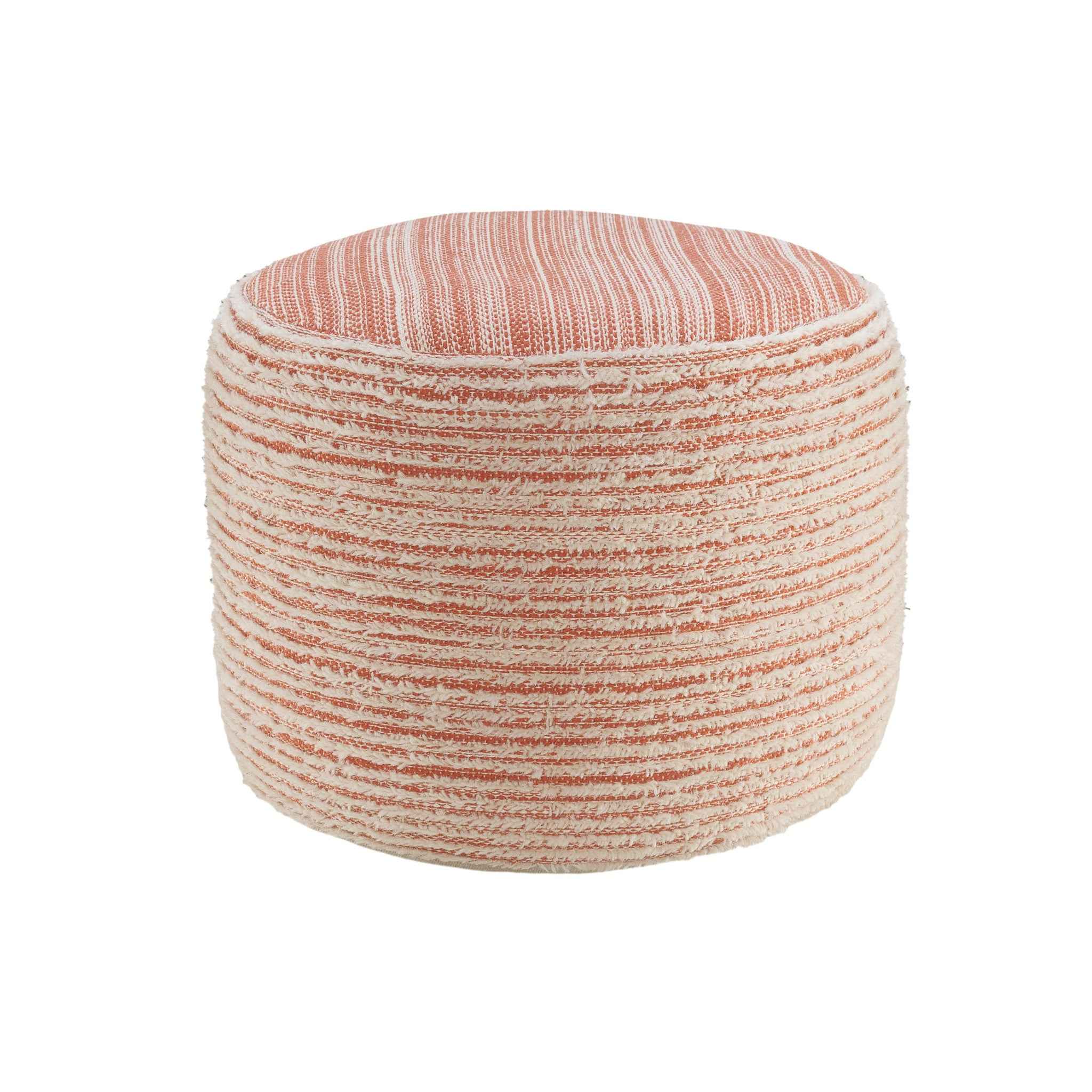 18" Pink Fabric Cylinder Striped Pouf Ottoman