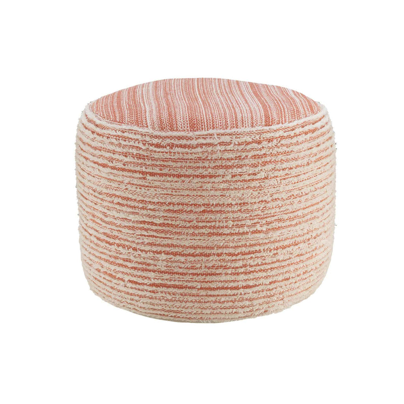 18" Pink Fabric Cylinder Striped Pouf Ottoman