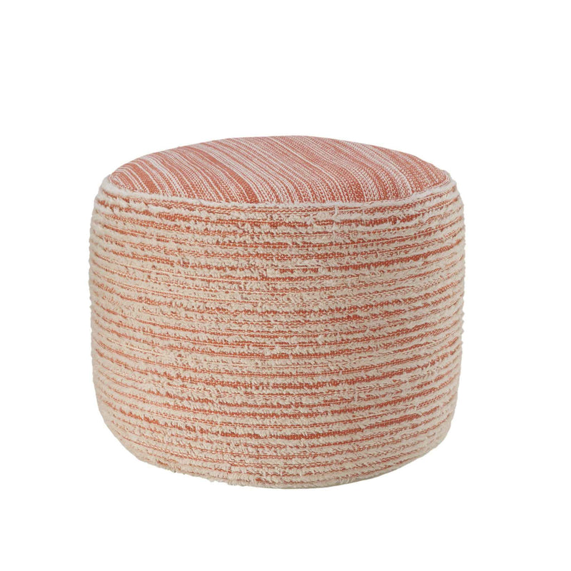 18" Pink Fabric Cylinder Striped Pouf Ottoman