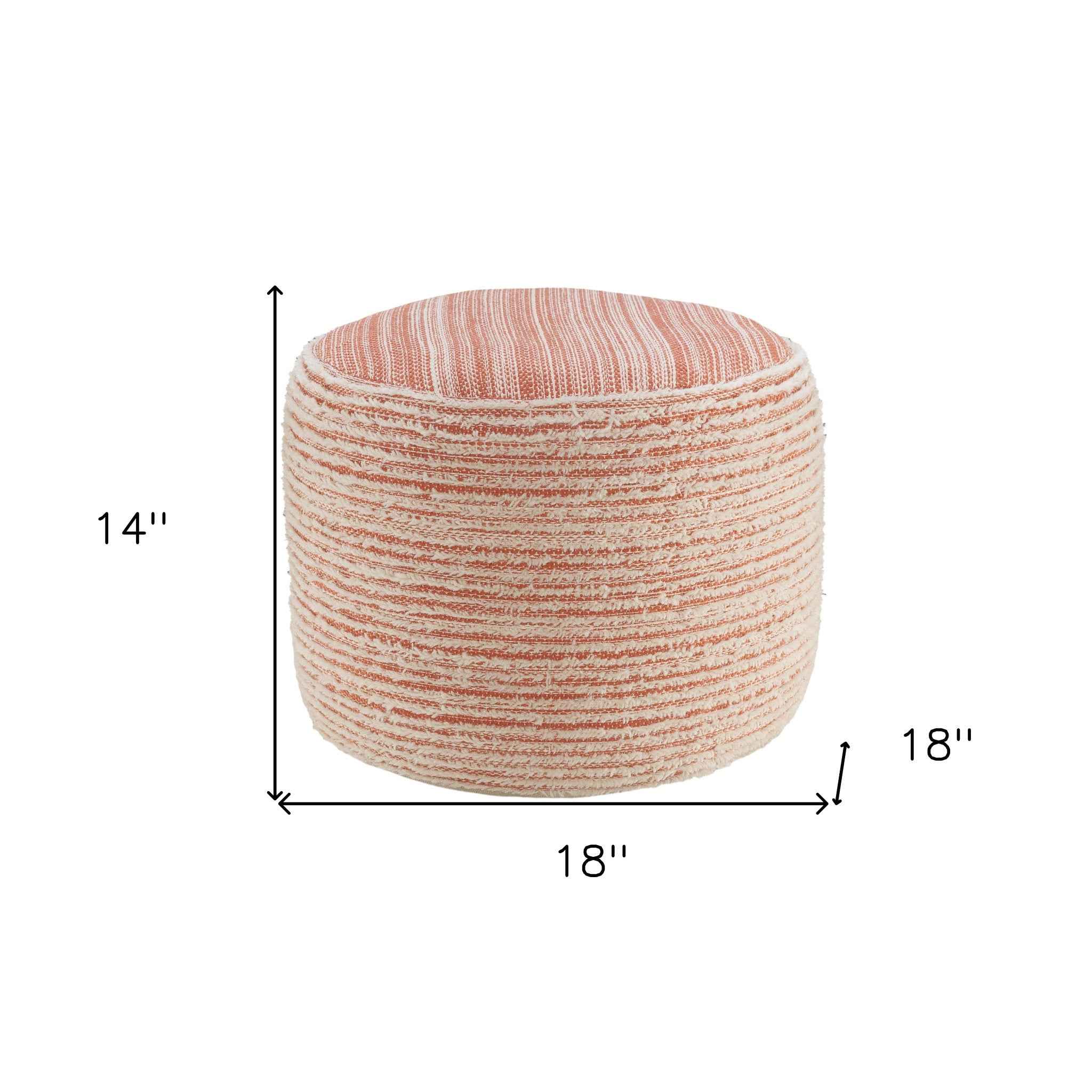 18" Pink Fabric Cylinder Striped Pouf Ottoman