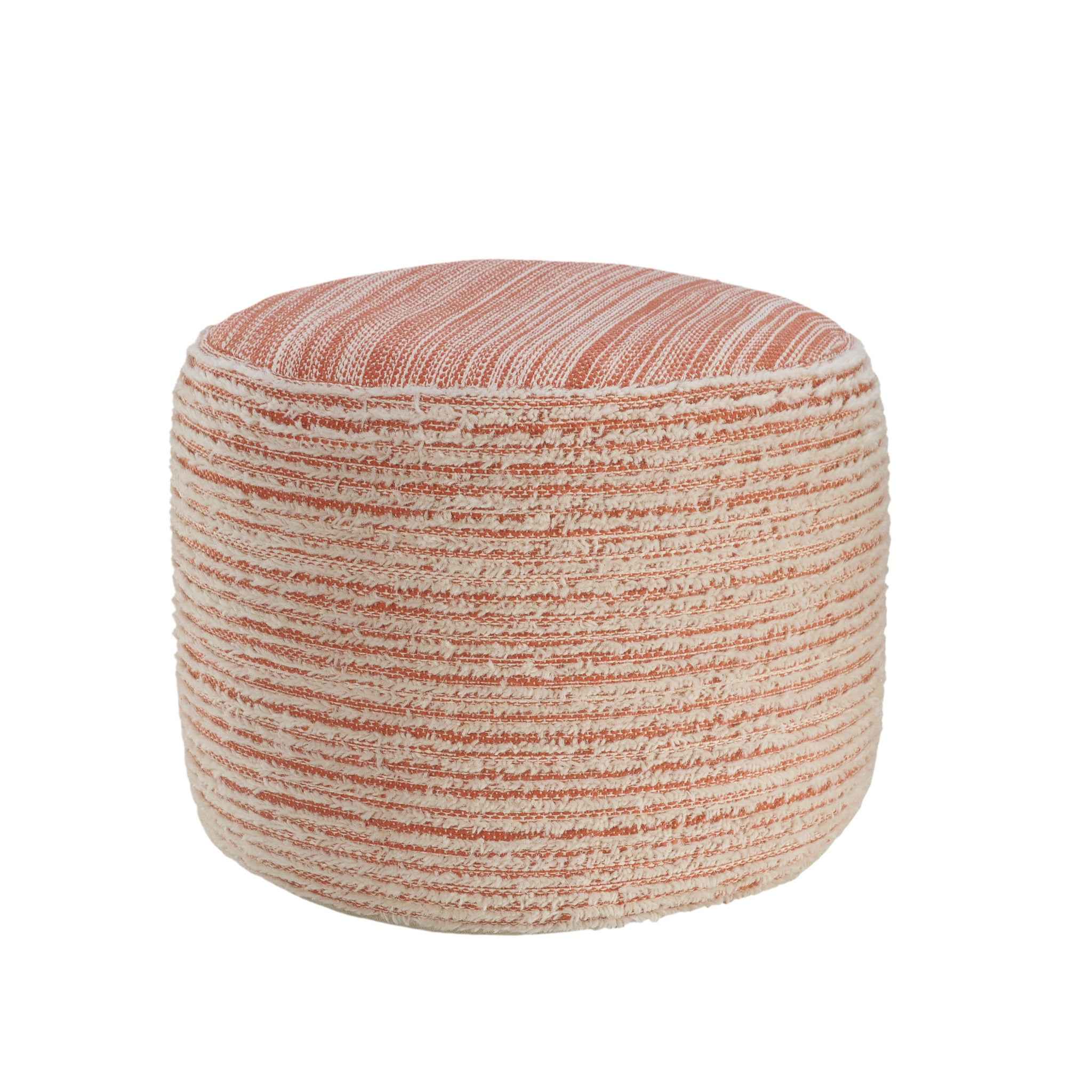 18" Pink Fabric Cylinder Striped Pouf Ottoman