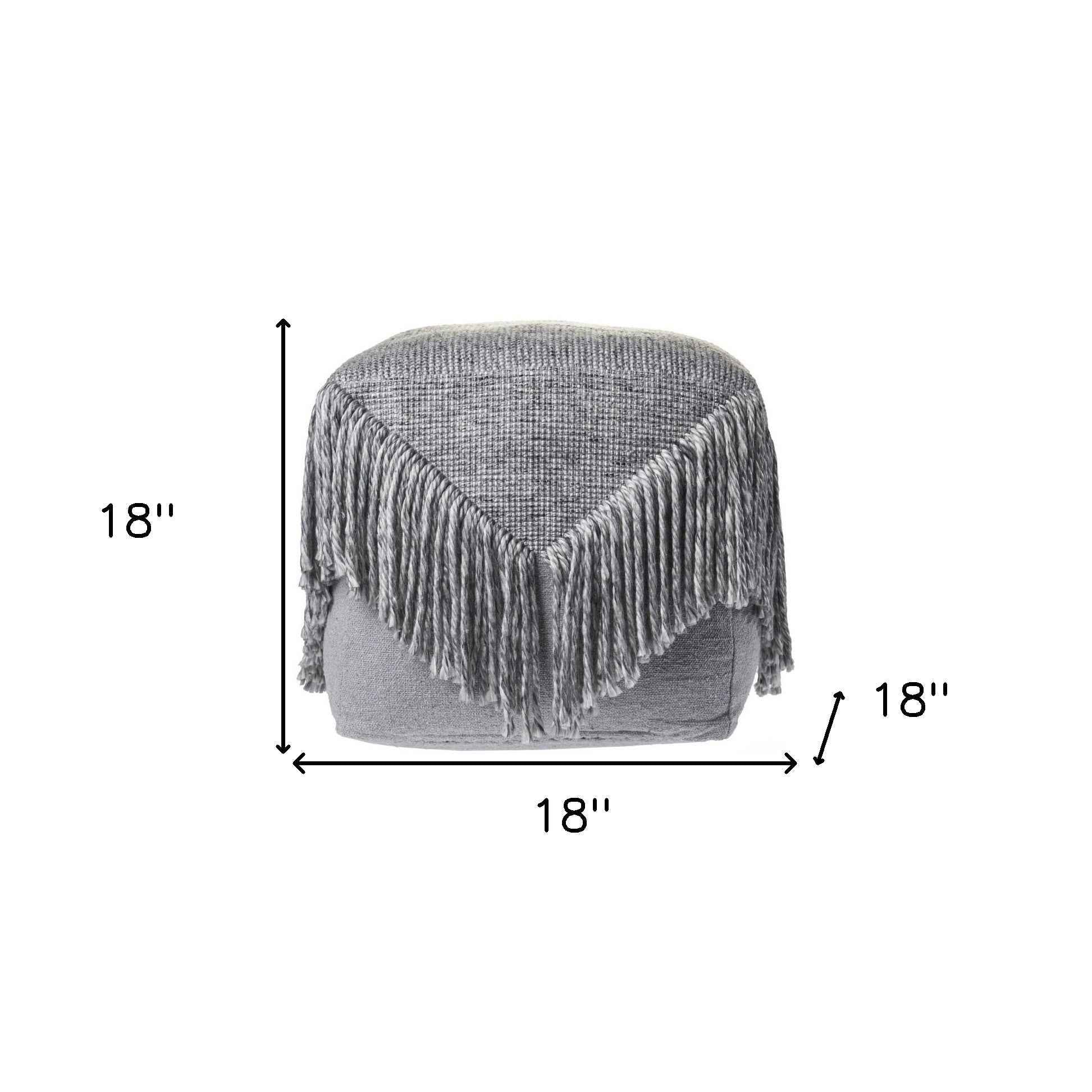 18" Gray Wool Cotton Blend Pouf Ottoman