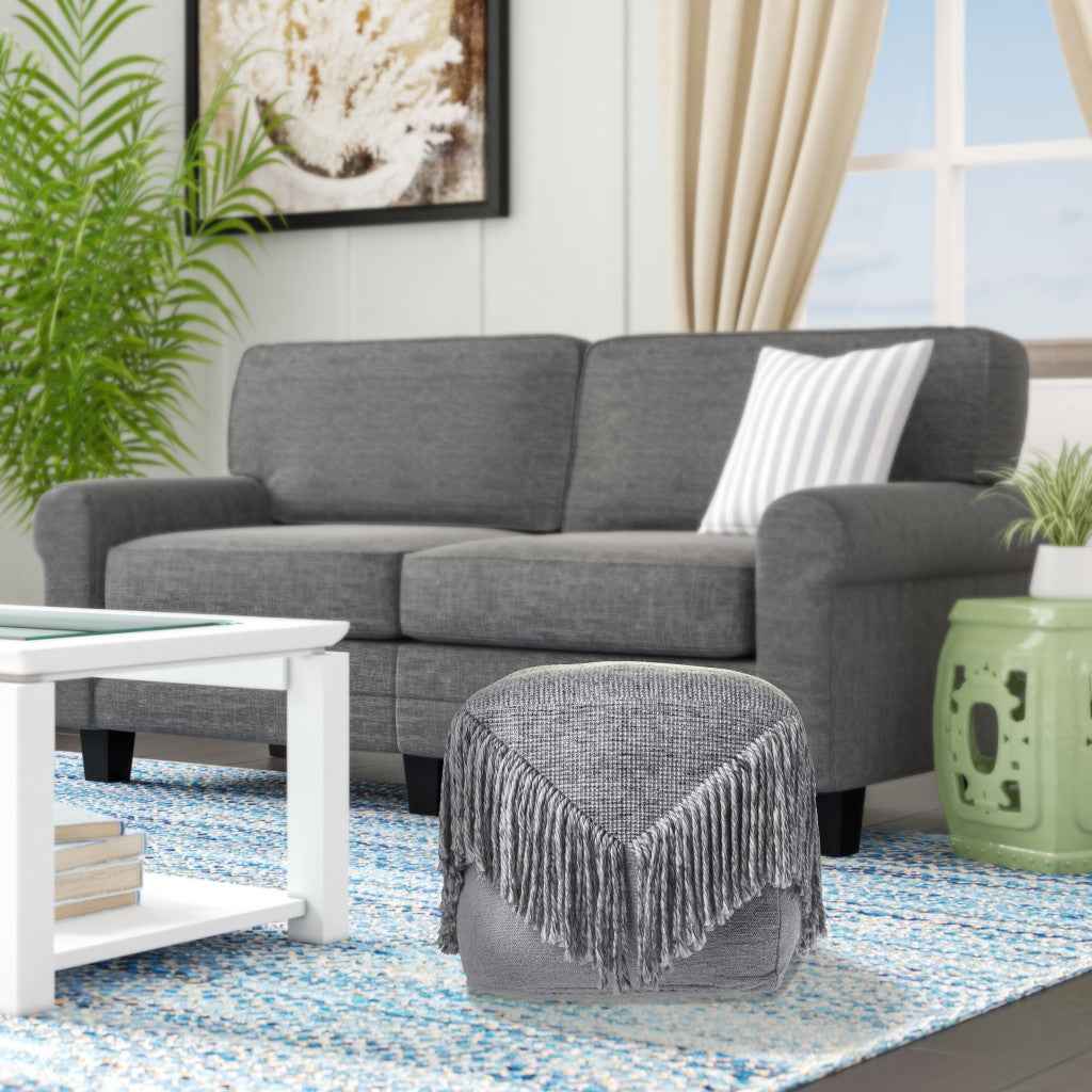 18" Gray Wool Cotton Blend Pouf Ottoman