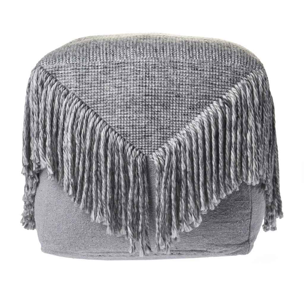 18" Gray Wool Cotton Blend Pouf Ottoman