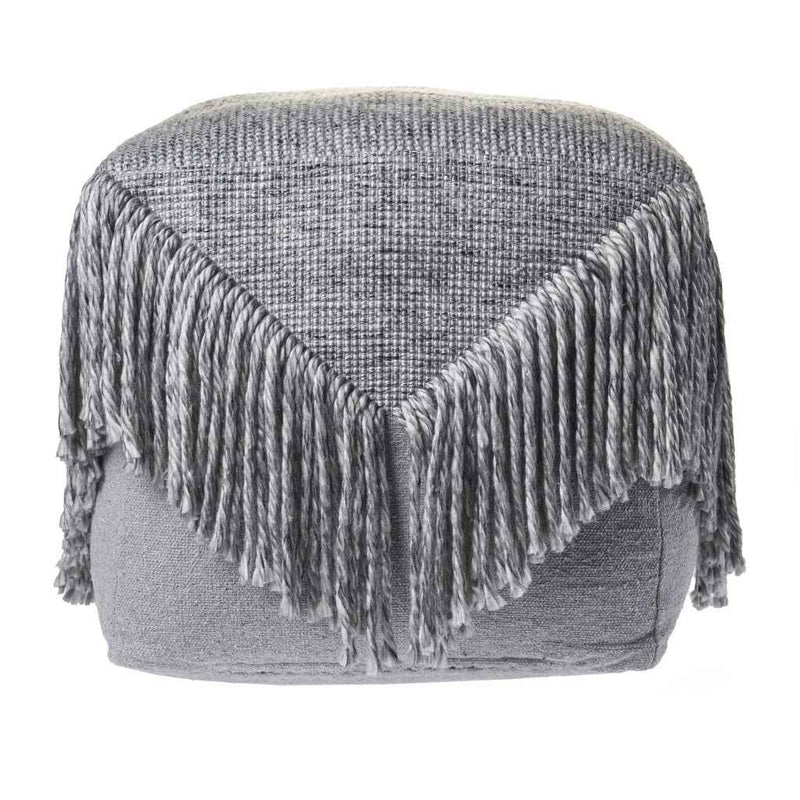18" Gray Wool Cotton Blend Pouf Ottoman