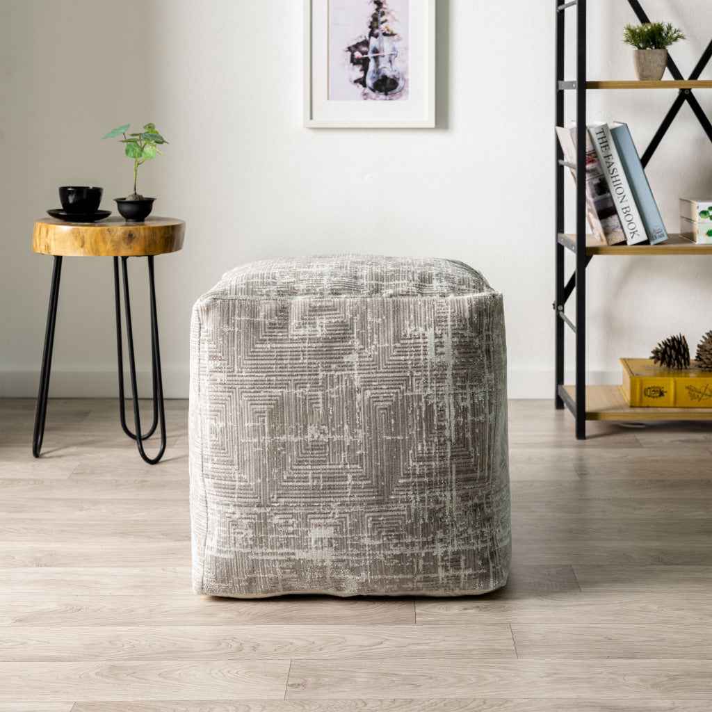 18" Gray Geometric Pouf Ottoman