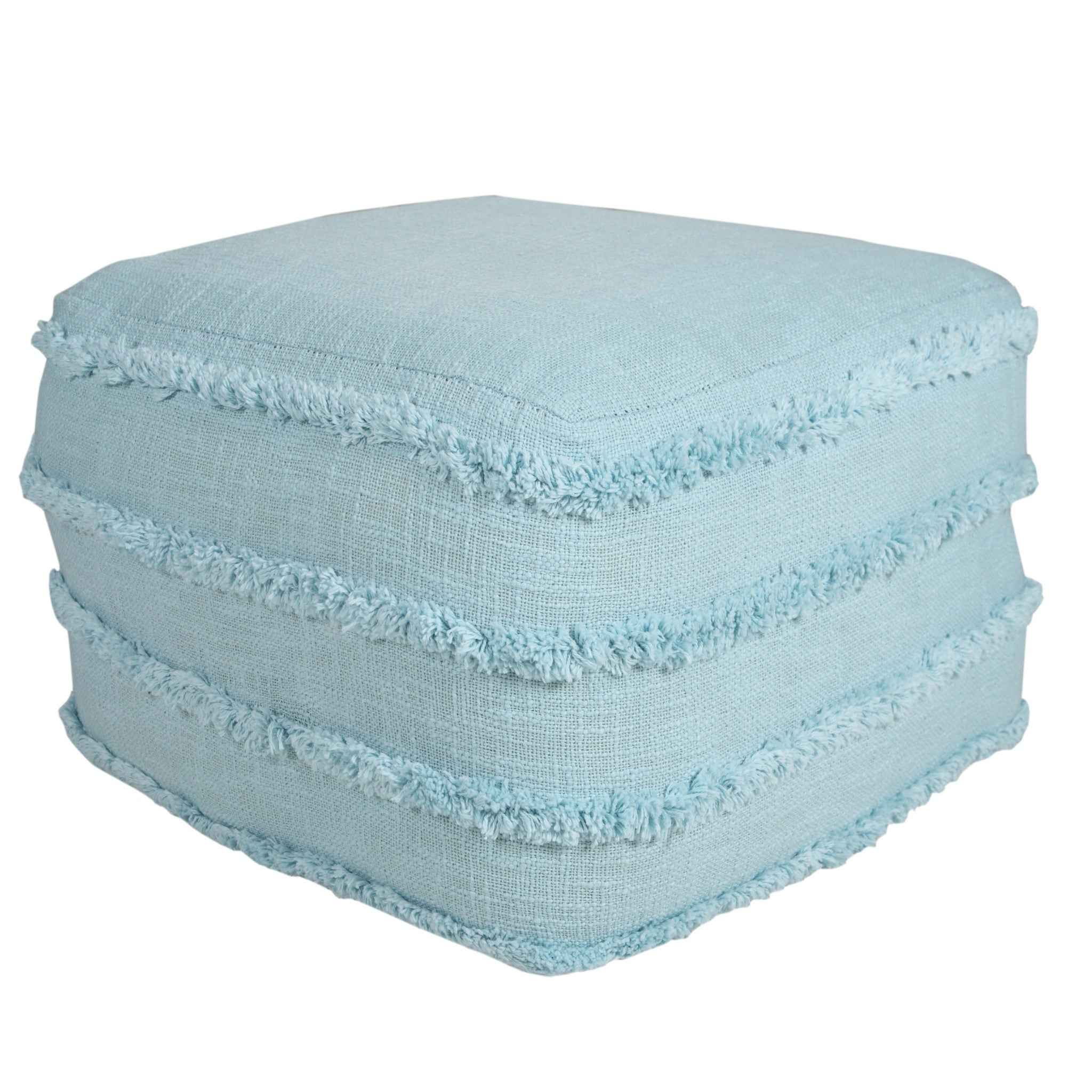 18" Blue Cotton Striped Pouf Ottoman