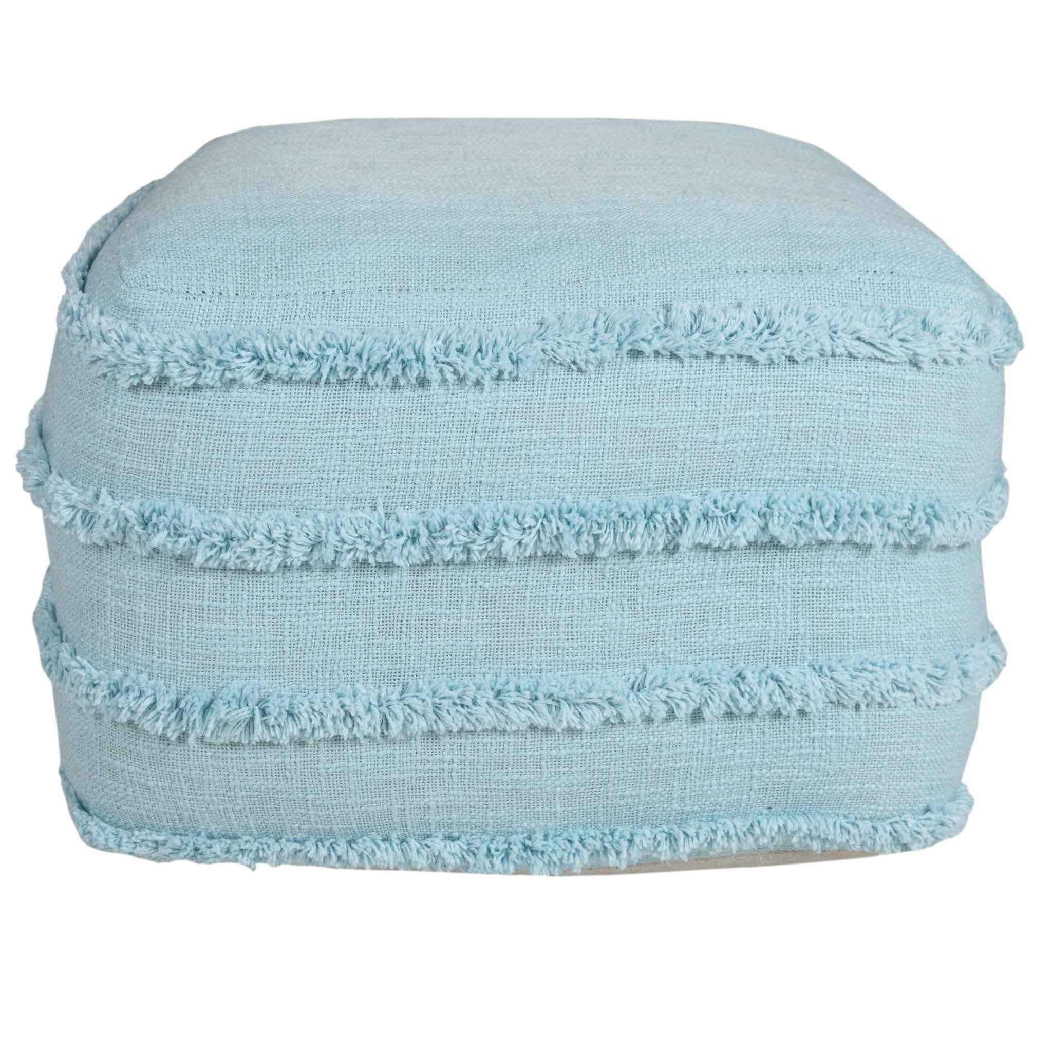 18" Blue Cotton Striped Pouf Ottoman