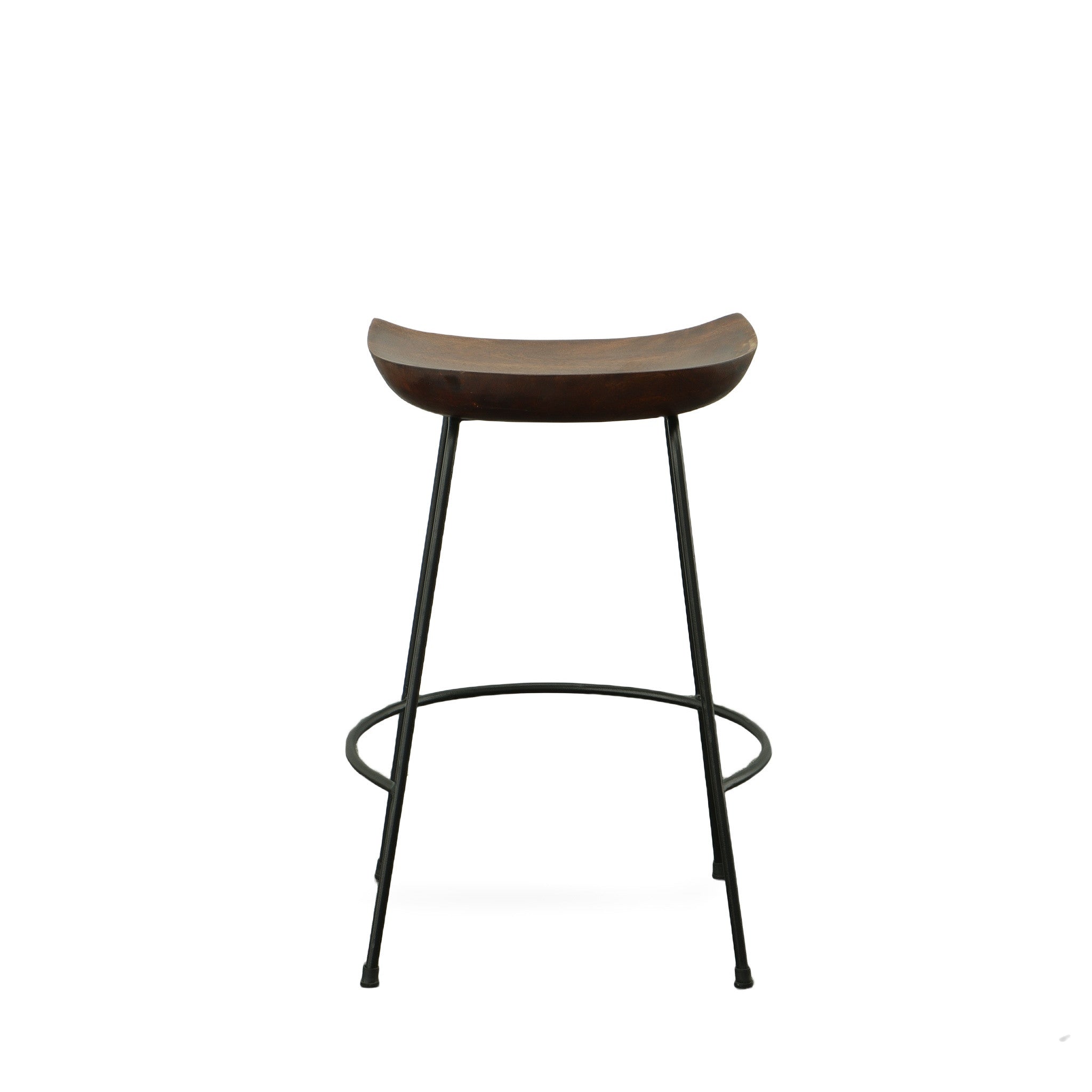Set of Two 25" Chestnut And Black Solid Wood And Steel Backless Counter Height Bar Chairs - Living Room