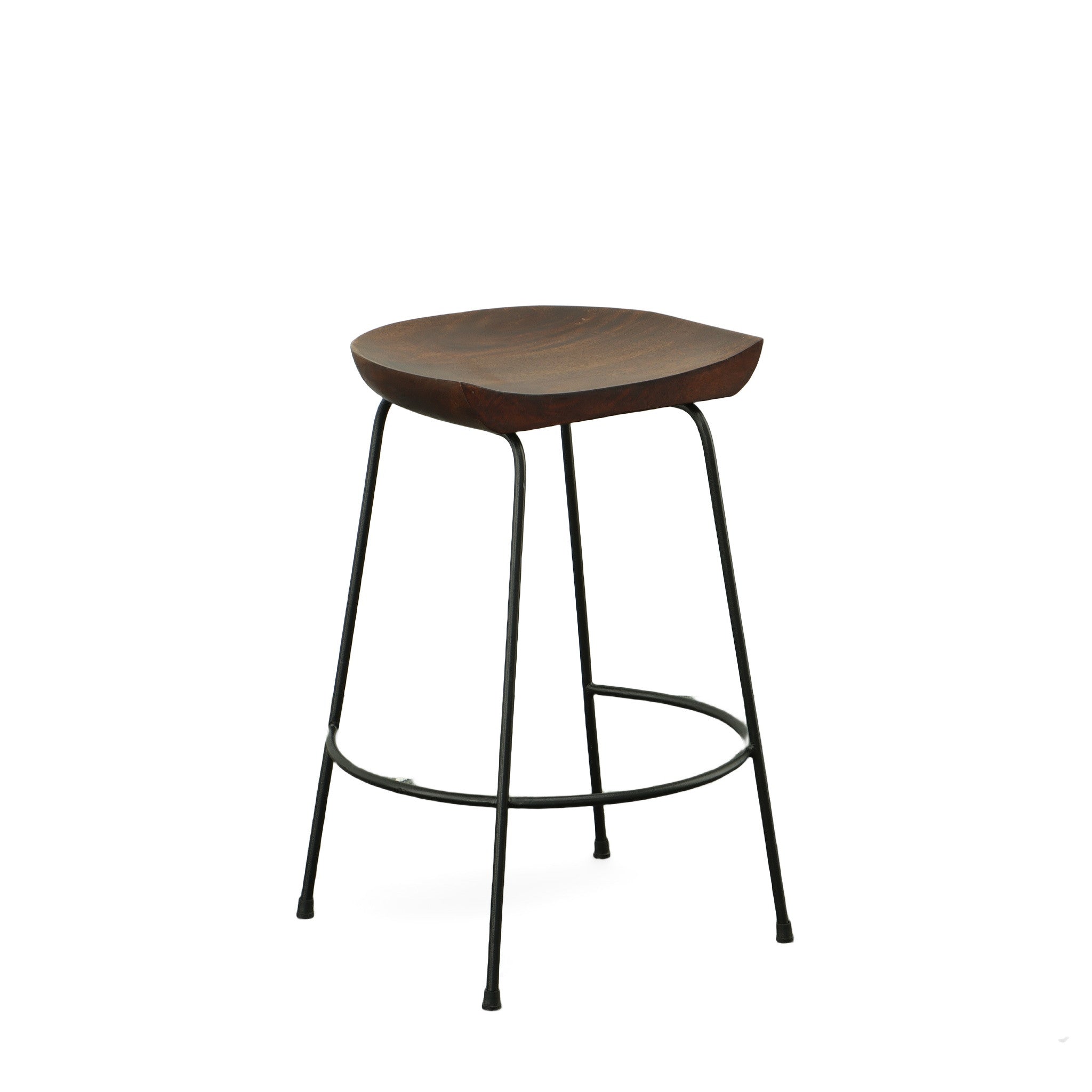Set of Two 25" Chestnut And Black Solid Wood And Steel Backless Counter Height Bar Chairs - Living Room