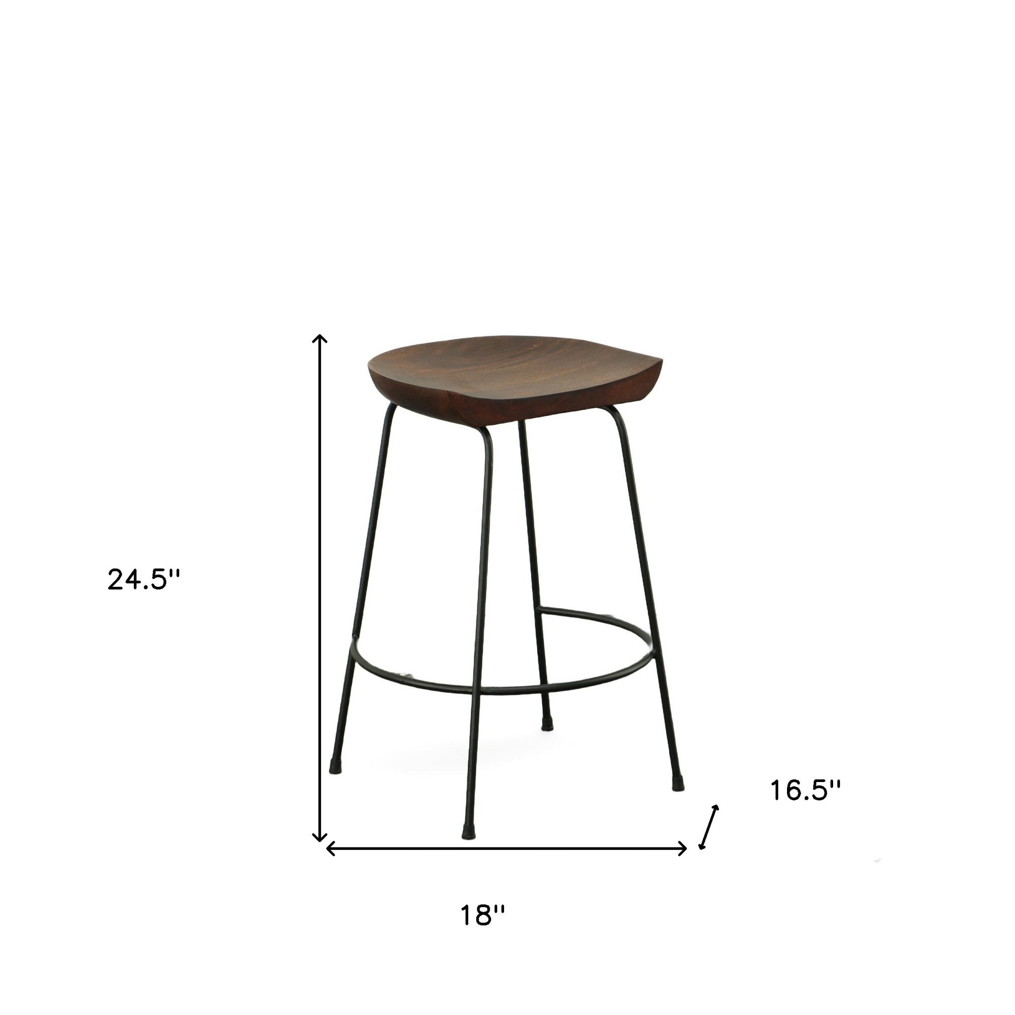 Set of Two 25" Chestnut And Black Solid Wood And Steel Backless Counter Height Bar Chairs - Living Room