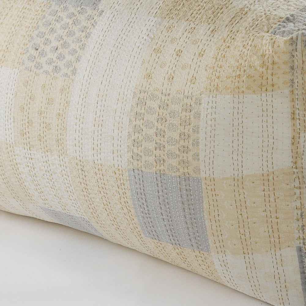 48" Cream Cotton Patchwork Pouf Ottoman