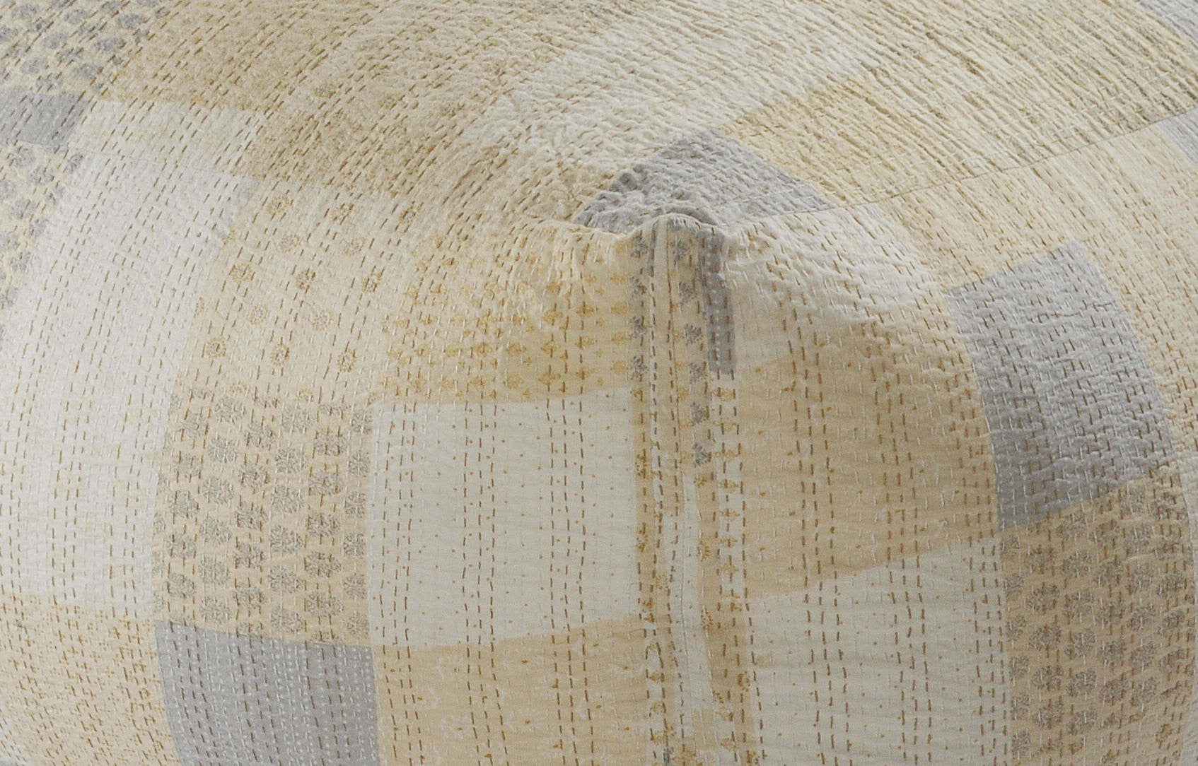 48" Cream Cotton Patchwork Pouf Ottoman
