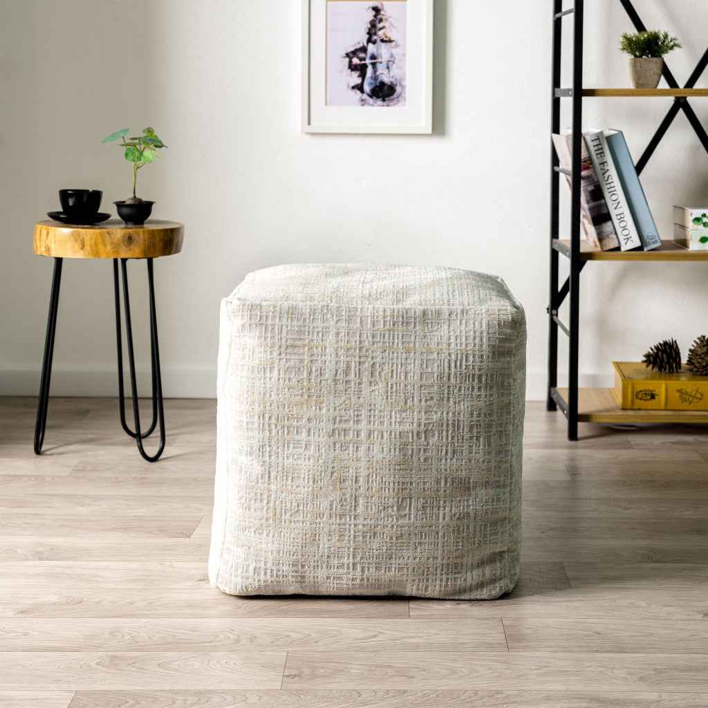 18" Beige Abstract Pouf Ottoman