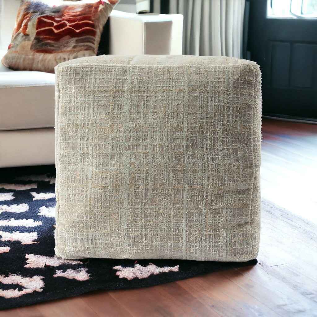 18" Beige Abstract Pouf Ottoman