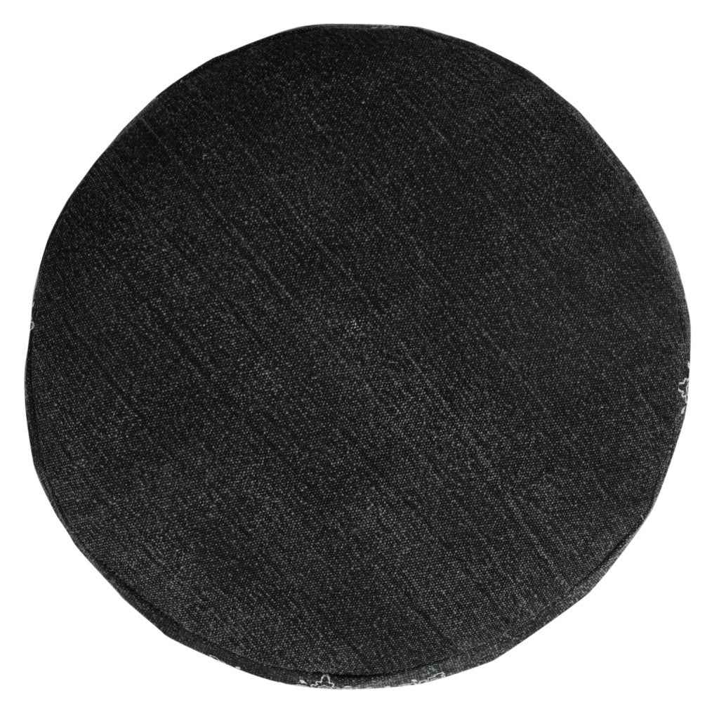 18" Black Cotton Cylinder Medallion Pouf Ottoman