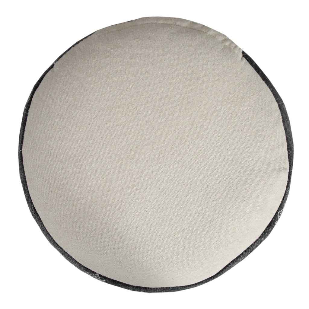 18" Black Cotton Cylinder Medallion Pouf Ottoman