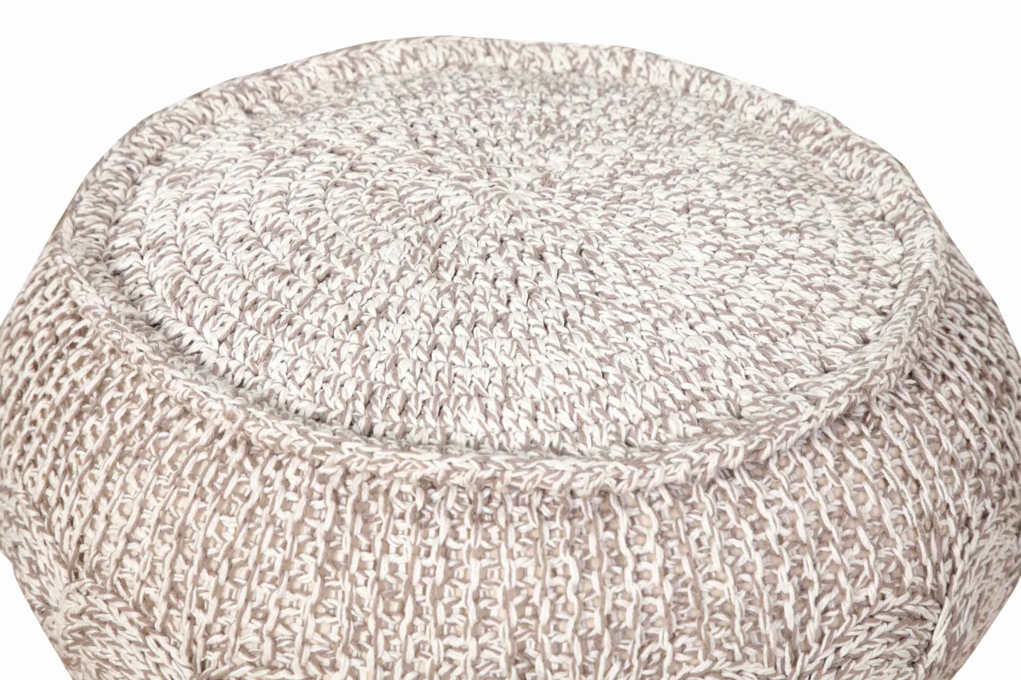 20" Beige Cotton Round Geometric Pouf Ottoman