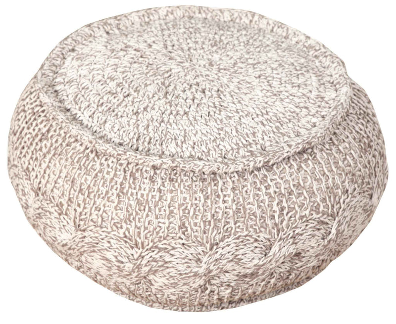 20" Beige Cotton Round Geometric Pouf Ottoman