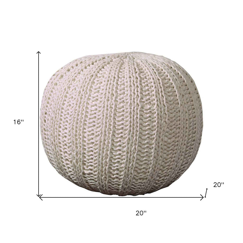 20" Beige Cotton Round Pouf Ottoman