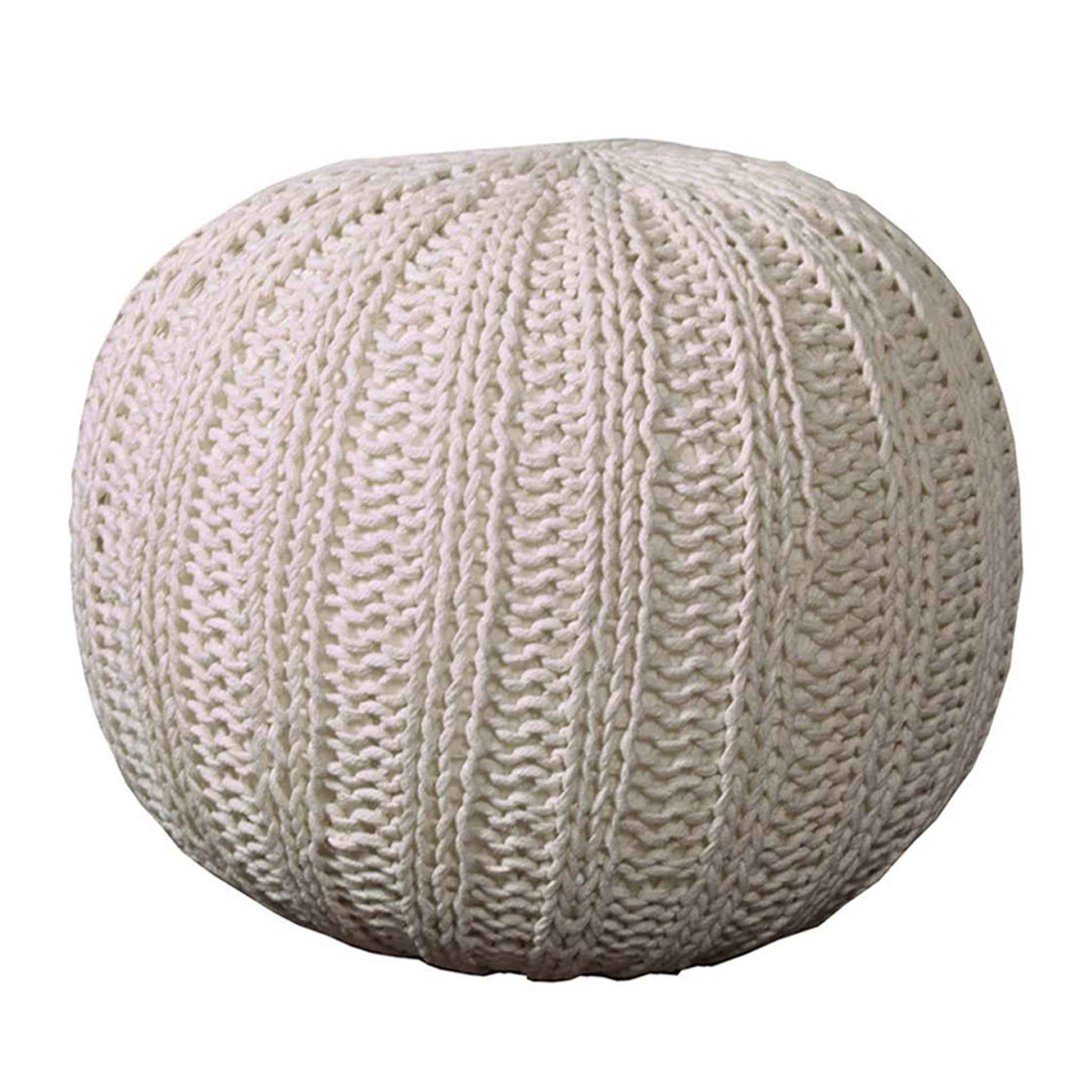 20" Beige Cotton Round Pouf Ottoman