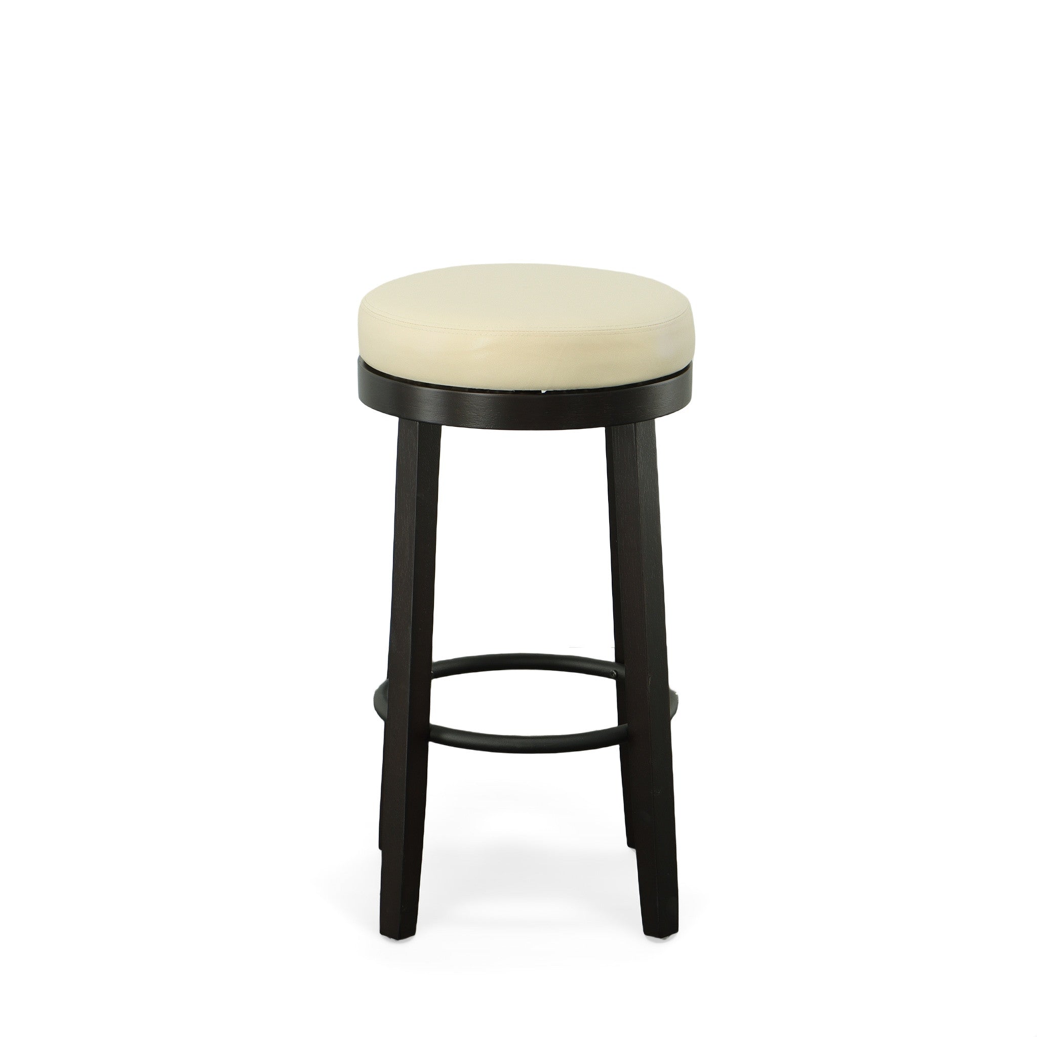 Set of Two 30" Cream and Espresso Faux Leather and Solid Wood Backless Bar Height Swivel Bar Chairs Default Title