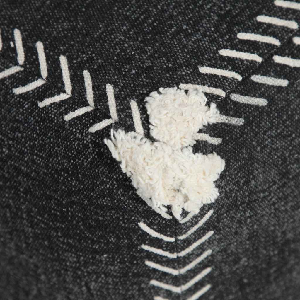 18" Black Cotton Geometric Pouf Ottoman