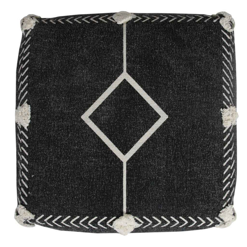 18" Black Cotton Geometric Pouf Ottoman