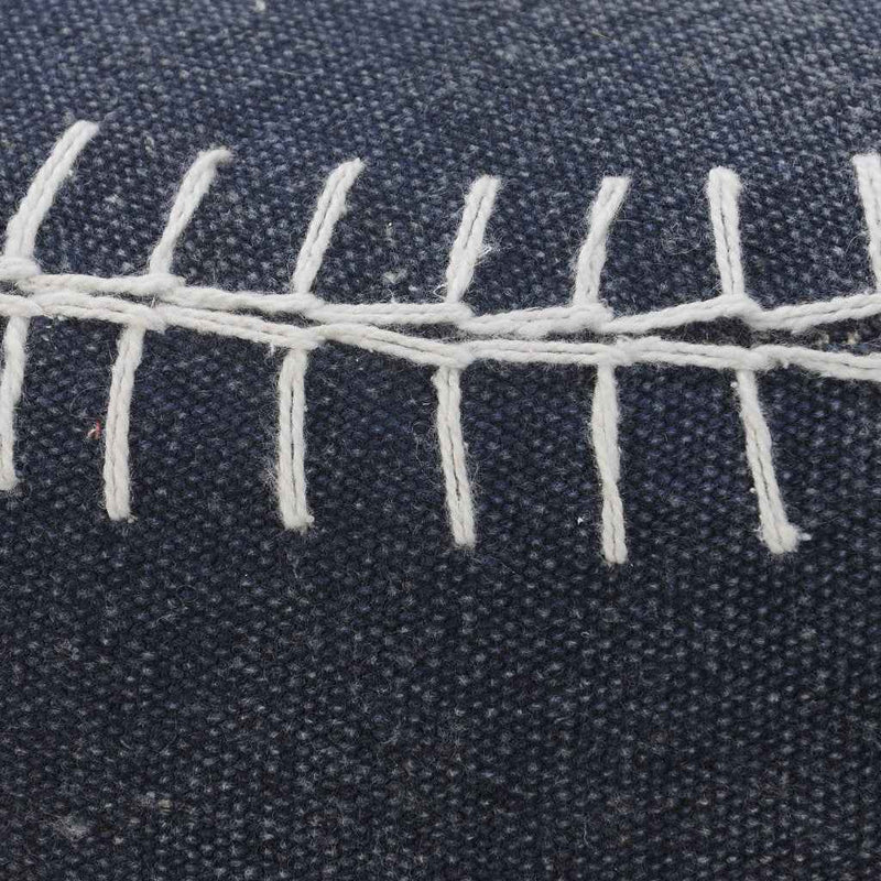 18" Blue Cotton Cylinder Striped Pouf Ottoman