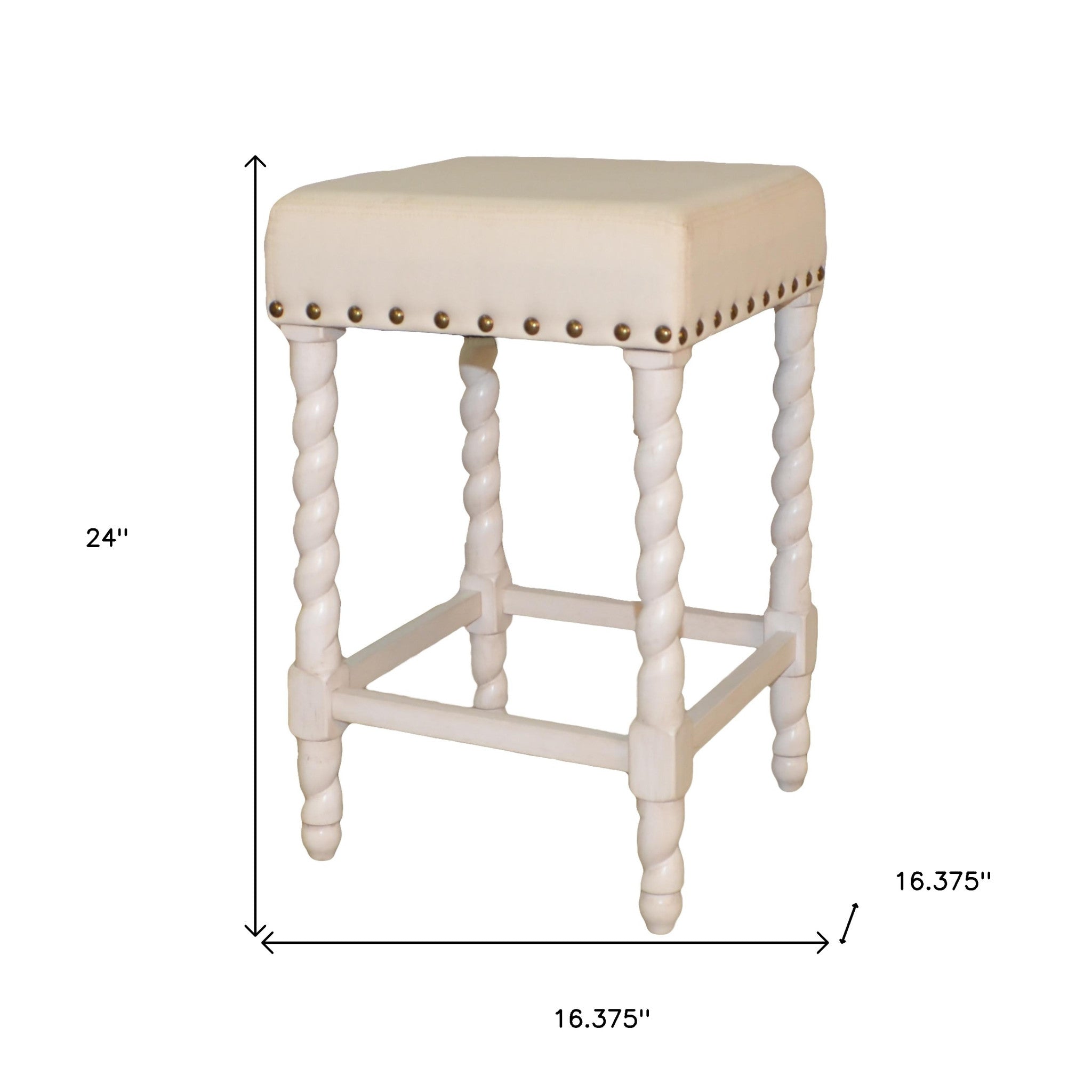 24" Cream And White Solid Wood Backless Counter Height Bar Chair Default Title