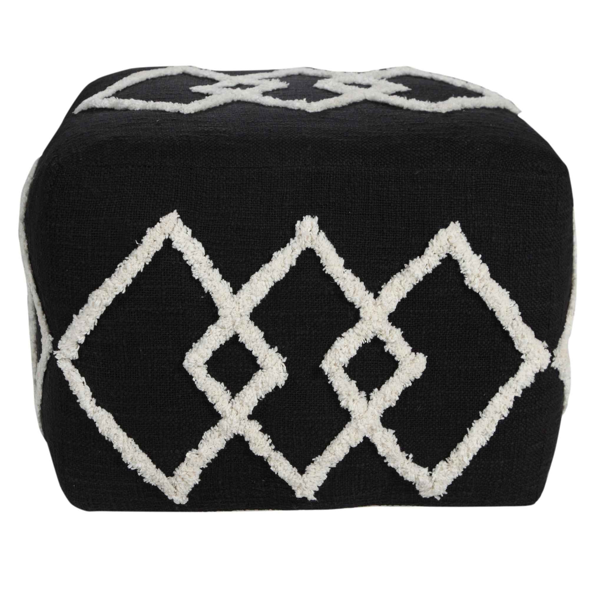 18" Black Cotton Geometric Pouf Ottoman