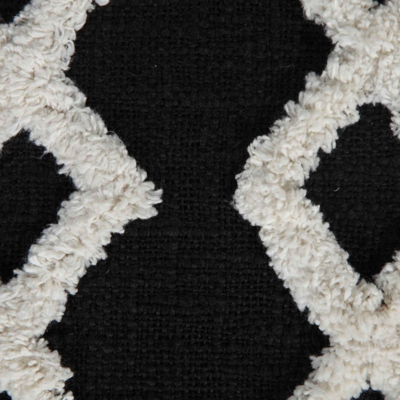 18" Black Cotton Geometric Pouf Ottoman