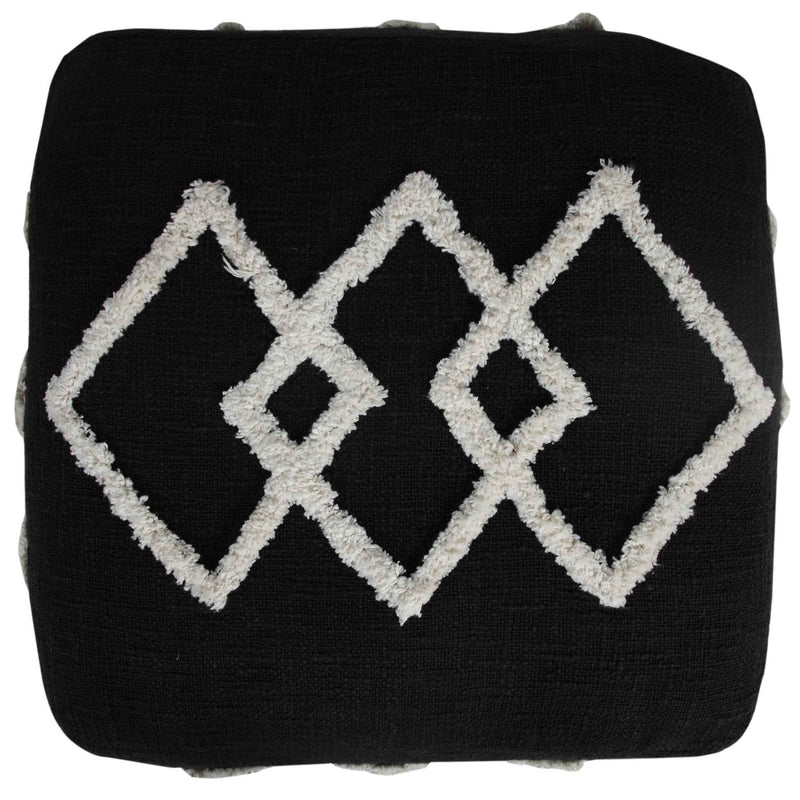18" Black Cotton Geometric Pouf Ottoman