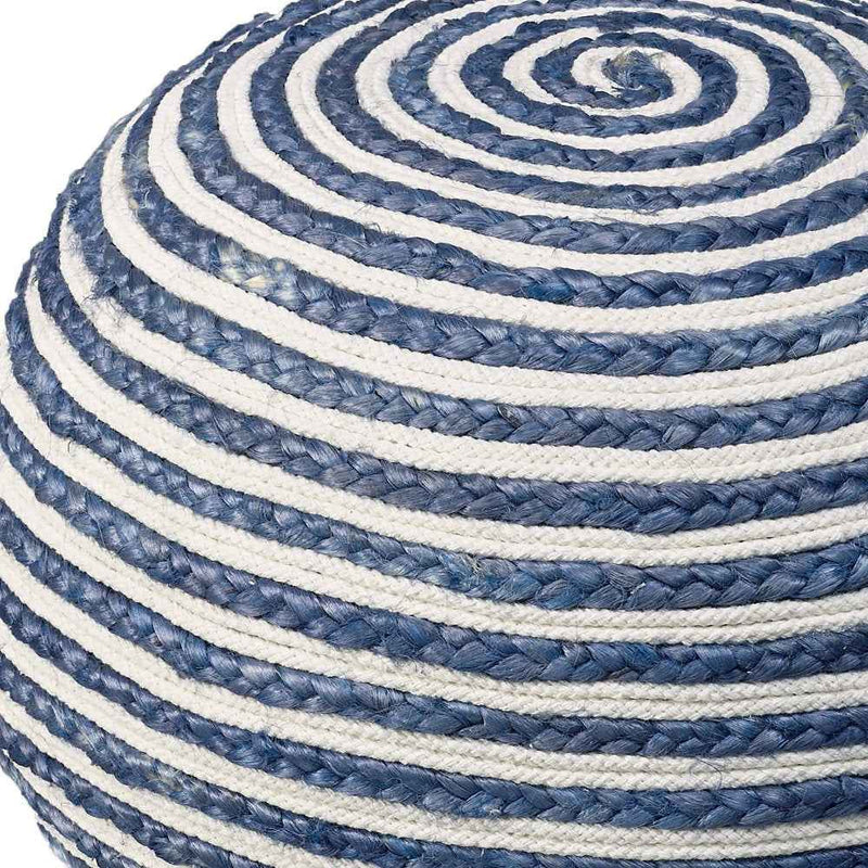 20" Blue Cotton Blend Round Striped Pouf Ottoman