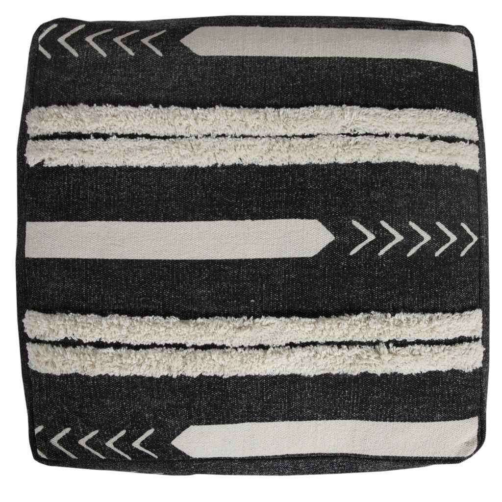 18" Black Cotton Geometric Pouf Ottoman