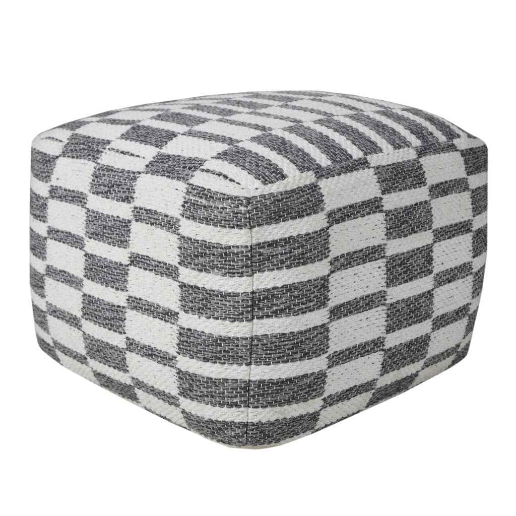 18" Gray Cotton Geometric Pouf Ottoman
