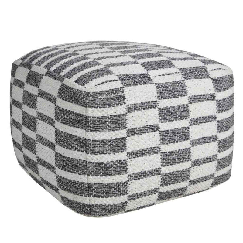 18" Gray Cotton Geometric Pouf Ottoman