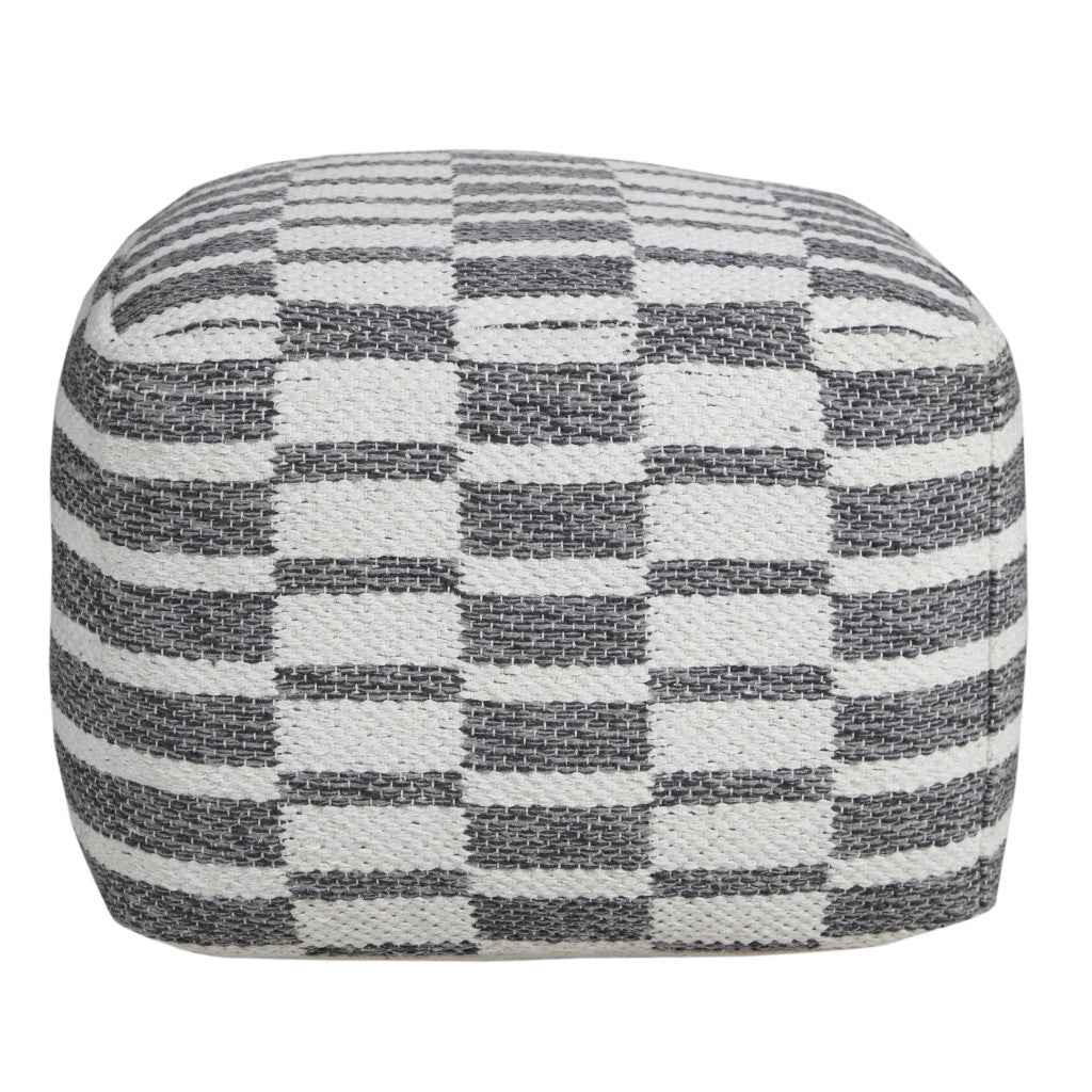 18" Gray Cotton Geometric Pouf Ottoman