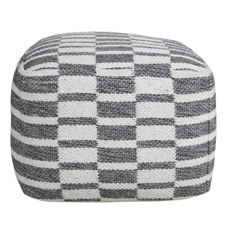 18" Gray Cotton Geometric Pouf Ottoman