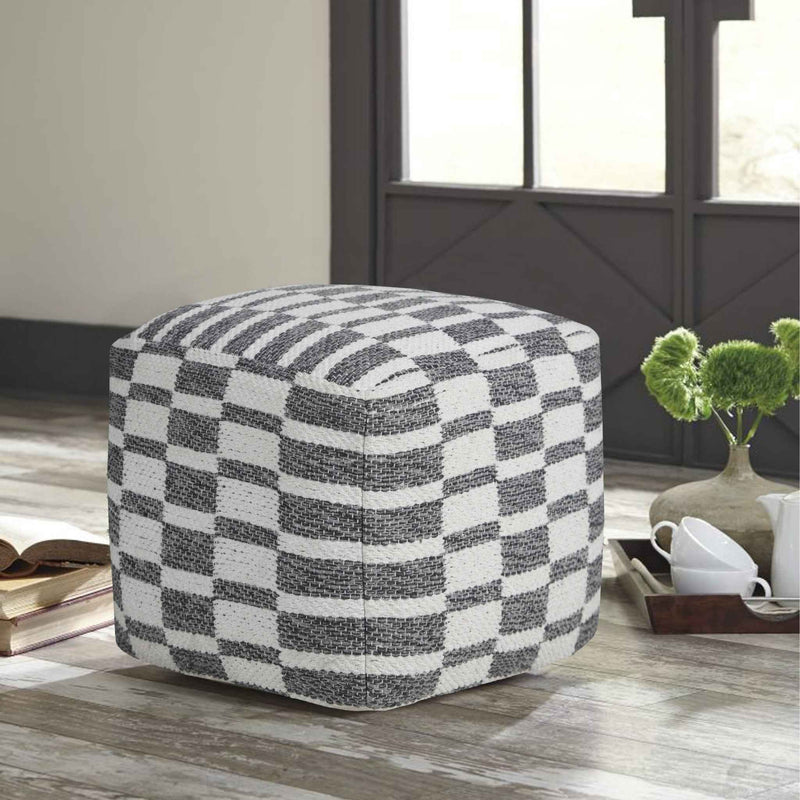 18" Gray Cotton Geometric Pouf Ottoman