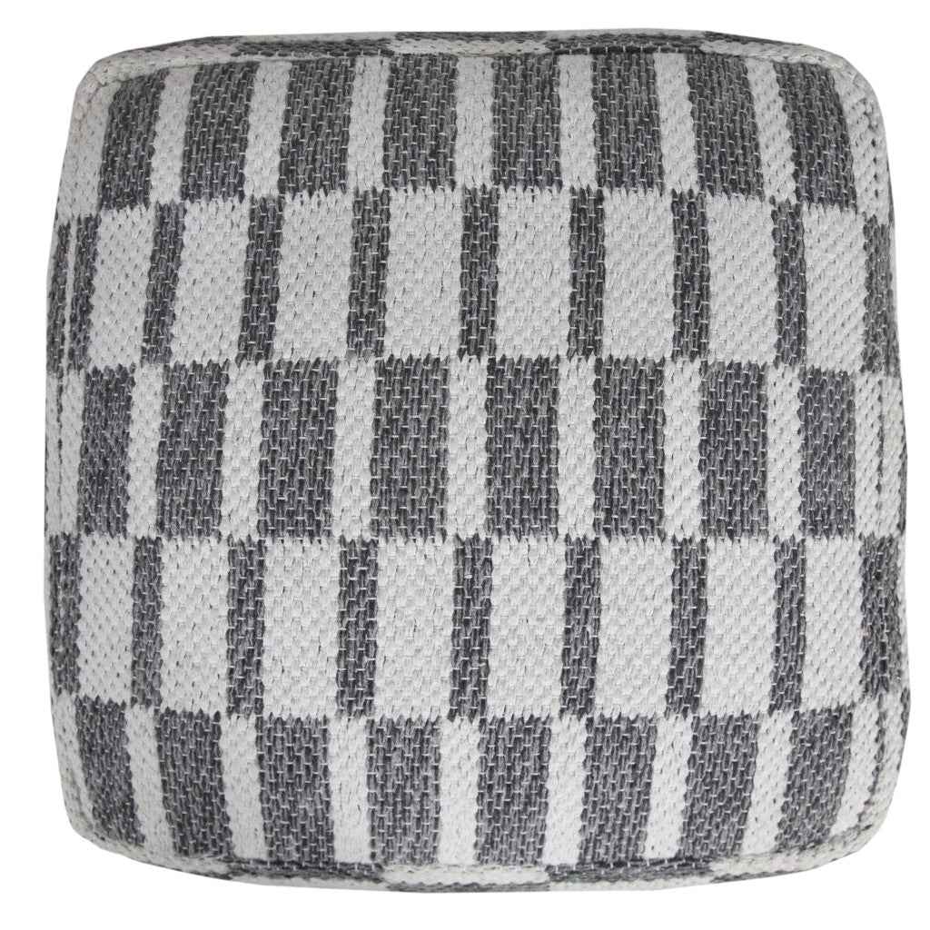18" Gray Cotton Geometric Pouf Ottoman