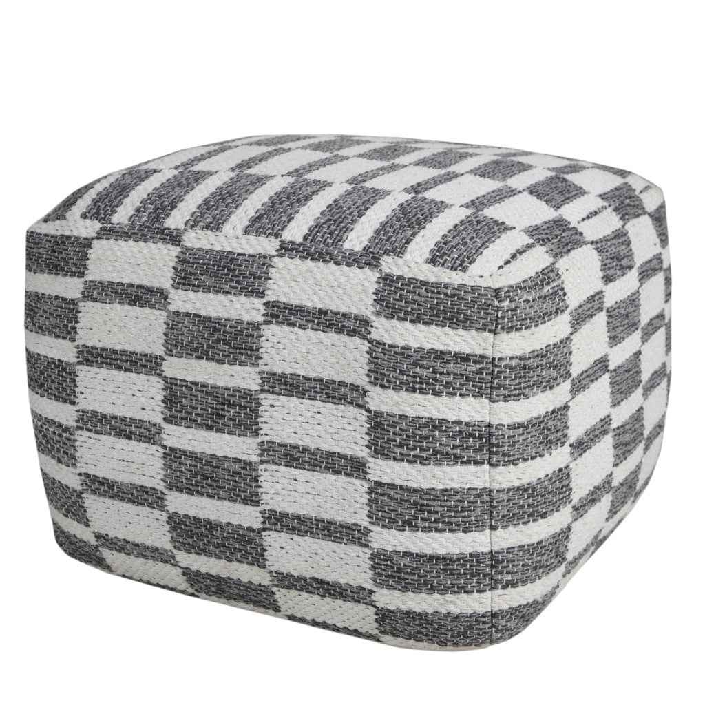 18" Gray Cotton Geometric Pouf Ottoman
