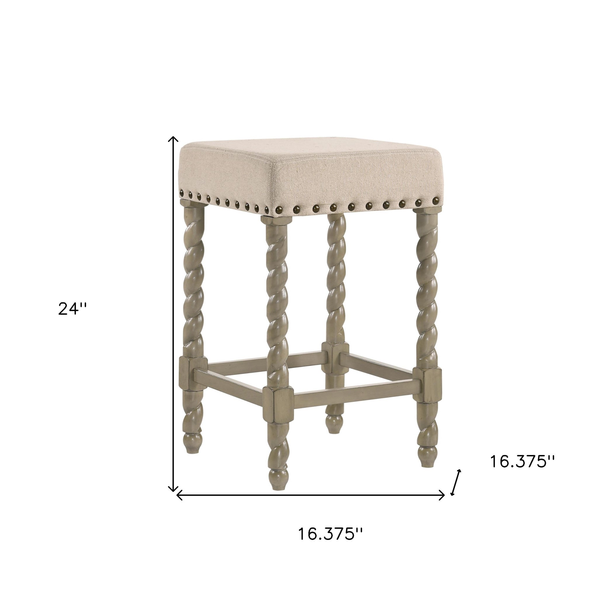 24" Cream And Gray Solid Wood Backless Counter Height Bar Chair Default Title