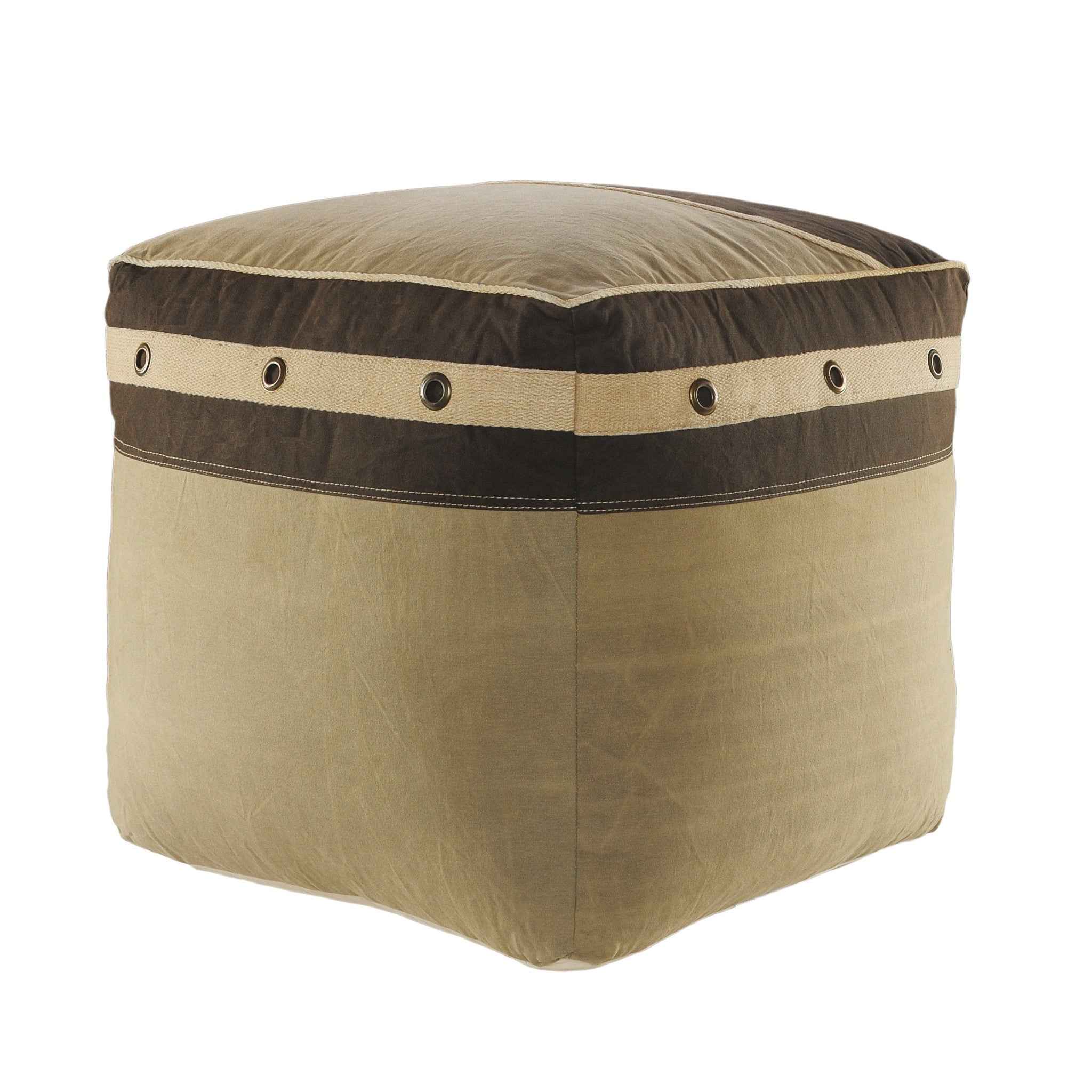 20" Brown Cotton Striped Pouf Ottoman