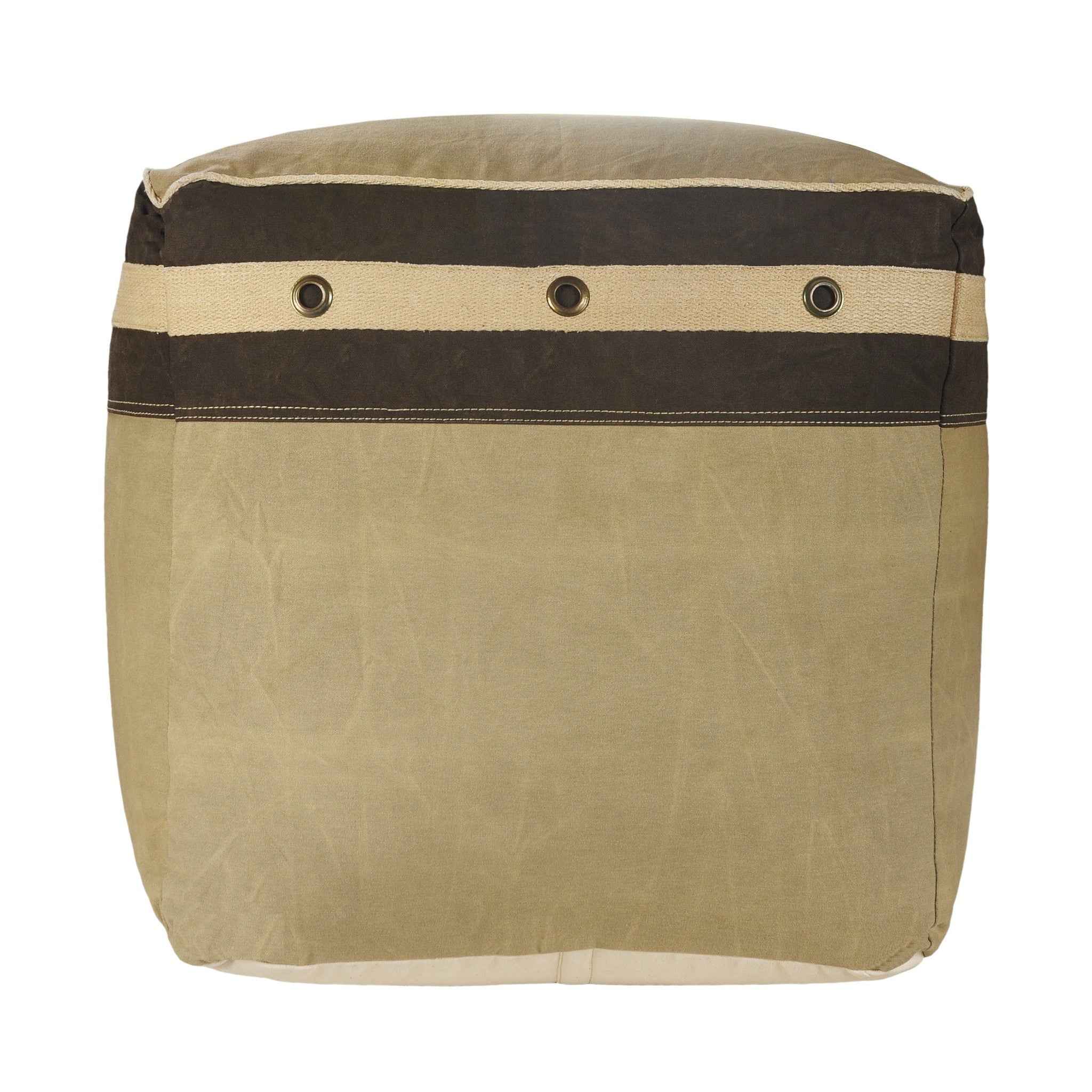 20" Brown Cotton Striped Pouf Ottoman