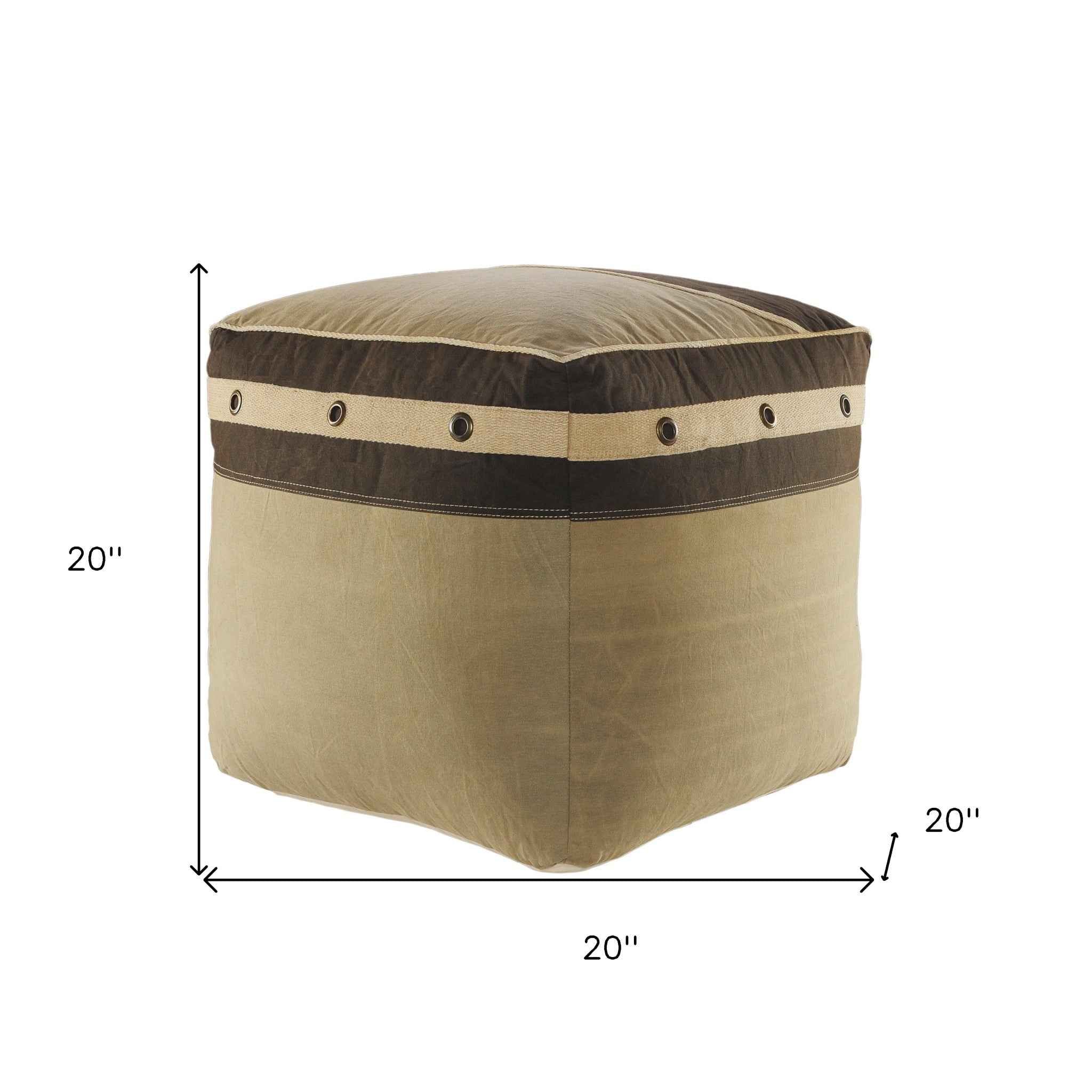 20" Brown Cotton Striped Pouf Ottoman
