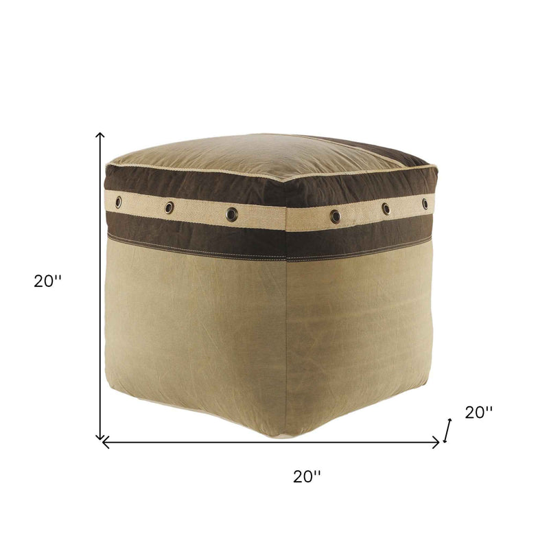 20" Brown Cotton Striped Pouf Ottoman