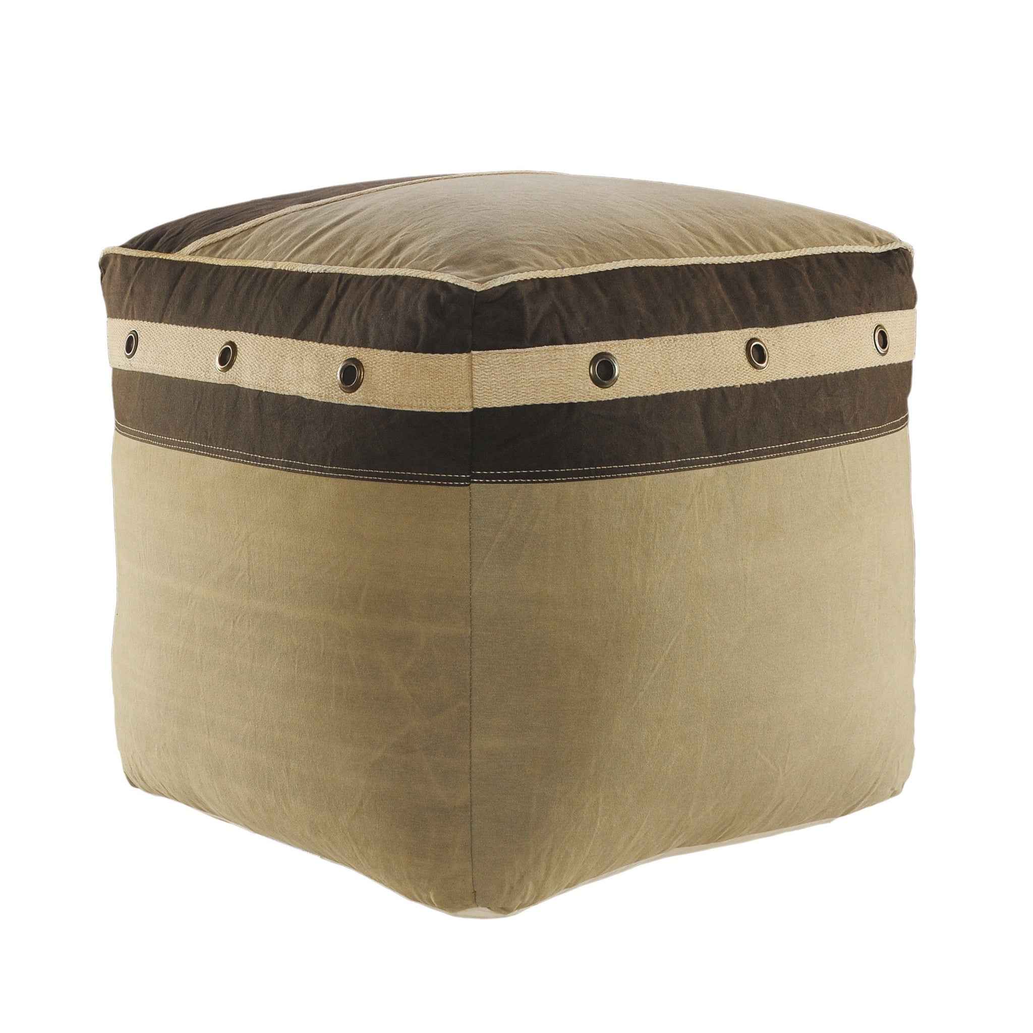 20" Brown Cotton Striped Pouf Ottoman